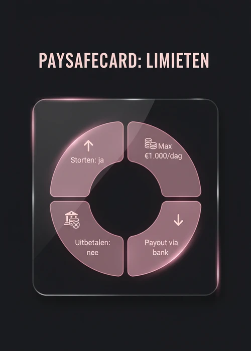 Een stapel Paysafecard vouchers met verschillende waarden, liggend naast een smartphone waarop een online casino website wordt weergegeven in België.