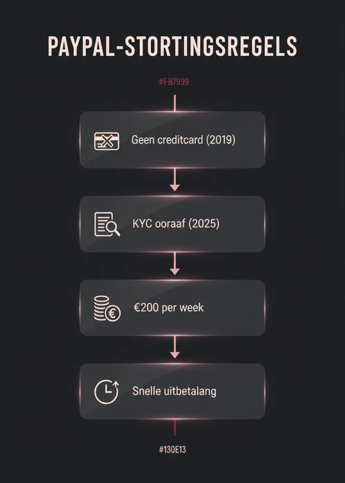 Een afbeelding van een smartphone met het PayPal-logo op het scherm, naast fiches en speelkaarten, wat snelle en discrete casino-uitbetalingen in België symboliseert.